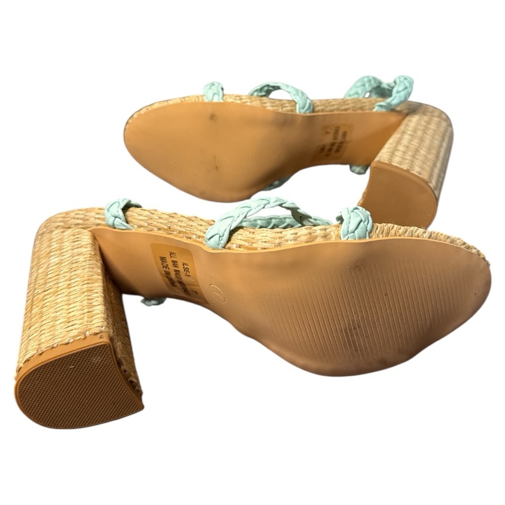 KAYLEEN By Los Angeles Teal and Tan Platform Sandals with Braided Straps - Picture 5 of 6